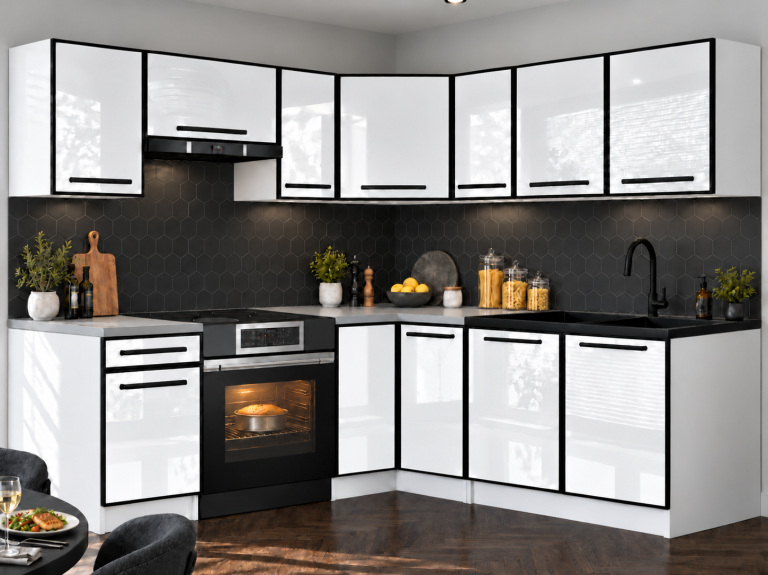 Mobilier de bucătărie Linea 360 cm alb lucios fără blat Producător INF L Pablo/0/WT/W/BB/A1