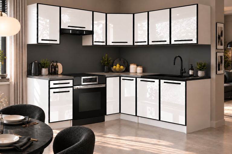 Mobilier de bucătărie Linea 360 cm alb lucios fără blat Producător INF L Pablo/0/WT/W/BB/A1