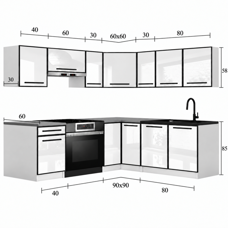 Mobilier de bucătărie Linea 360 cm stejar sonoma cu blat Producător TOR L Pablo/0/WT/DS/0/A1