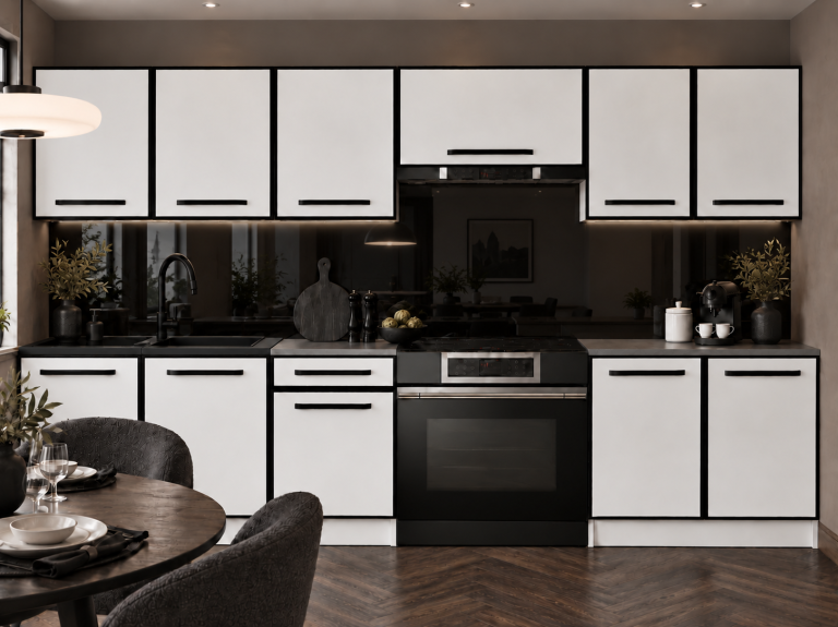 Mobilier de bucătărie Linea 240 cm alb mat cu blat Producător TOR L Salvador/0/WT/WT/0/A1