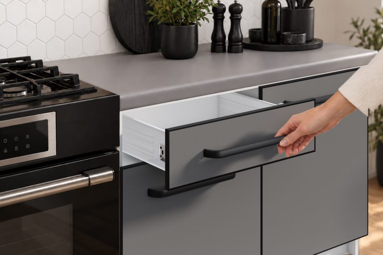Mobilier de bucătărie Linea 240 cm gri mat cu blat Producător TOR L Salvador/0/WT/SR/0/A1