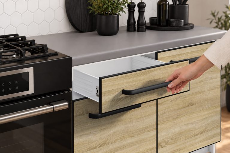 Mobilier de bucătărie Linea 420 cm stejar Sonoma cu blat Producător TOR L Gustav/0/WT/DS/0/A1