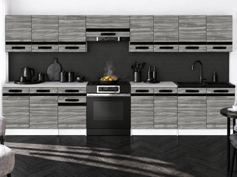 Mobilier de bucătărie Prestige 320 cm glamour wood fără blat Producător TOR P Vincent/0/WT/GW1/BB/A1/CM