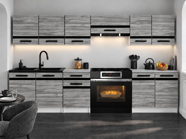 Mobilier de bucătărie Prestige 240 cm glamour wood cu blat Producător TOR P Salvador/0/WT/GW1/0/A1/CM
