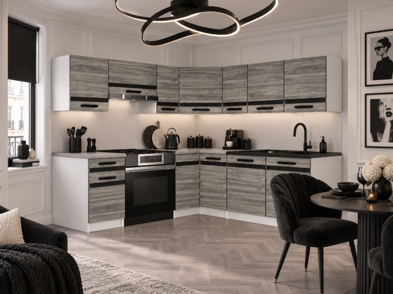 Mobilier de bucătărie Prestige 360 cm glamour wood fără blat Producător TOR P Pablo/0/WT/GW1/BB/A1/CM