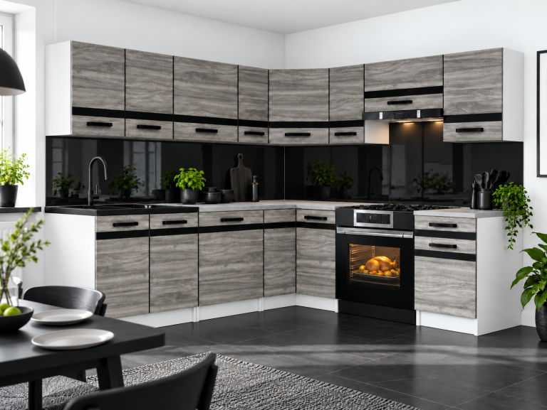 Mobilier de bucătărie Prestige 420 cm gamour wood fără blat Producător TOR P Gustav/0/WT/GW1/BB/A1/CM