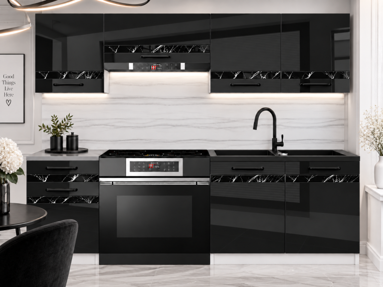 Mobilier de bucătărie Prestige 180 cm negru lucios fără blat Producător INF P Leonardo/0/WT/B/BB/A1/CS