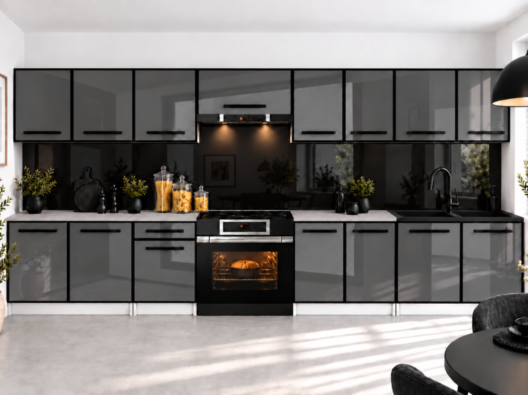 Mobilier de bucătărie Linea 320 cm gri lucios cu blat Producător INF L Vincent/0/WT/S/0/A1