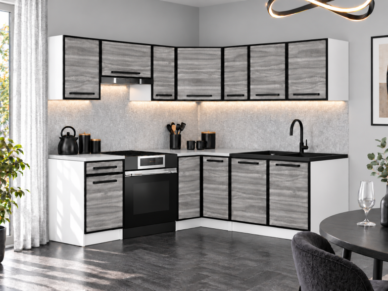 Mobilier de bucătărie Linea 360 cm glamour wood cu blat Producător TOR L Pablo/0/WT/GW1/0/A1