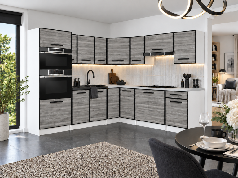 Mobilier de bucătărie Linea 420 cm glamour wood fără blat Producător TOR L Diego/0/WT/GW1/BB/A1