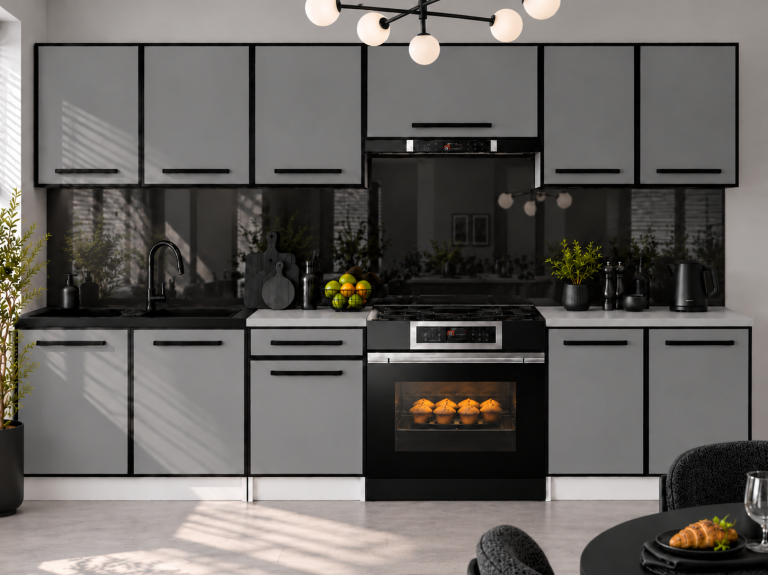 Mobilier de bucătărie Linea 240 cm gri mat cu blat Producător TOR L Salvador/0/WT/SR/0/A1