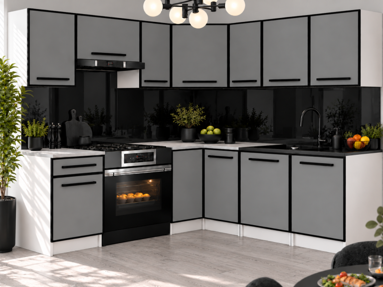 Mobilier de bucătărie Linea 360 cm gri mat cu blat Producător TOR L Pablo/0/WT/SR/0/A1