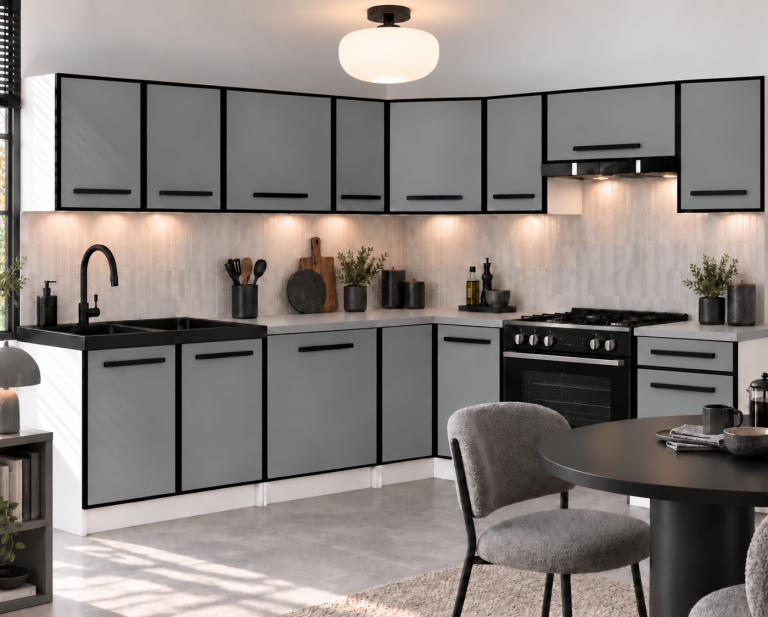 Mobilier de bucătărie Linea 420 cm gri mat cu blat Producător TOR L Gustav/0/WT/SR/0/A1