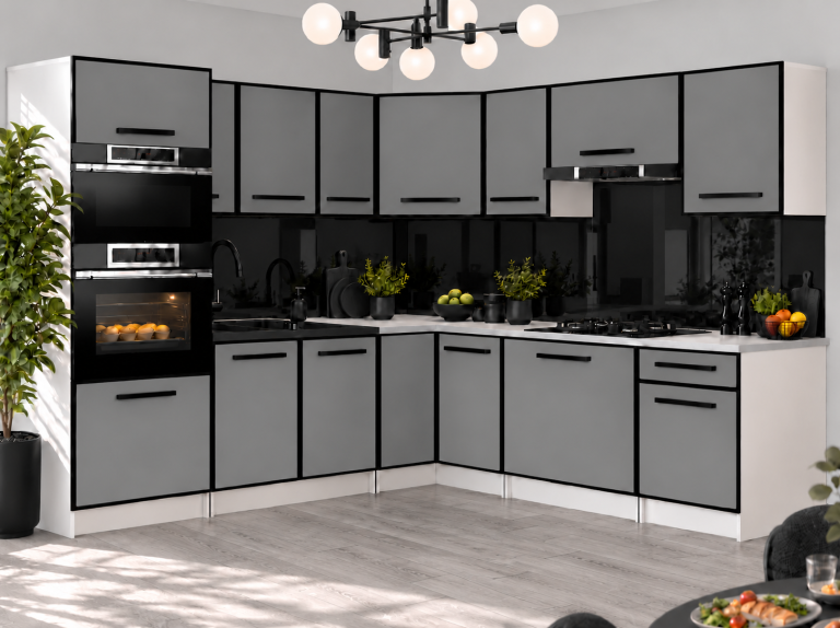 Mobilier de bucătărie Linea 420 cm gri mat cu blat Producător TOR L Diego/0/WT/SR/0/A1