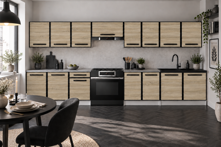 Mobilier de bucătărie Linea 320 cm stejar sonoma cu blat Producător TOR L Vincent/0/WT/DS/0/A1