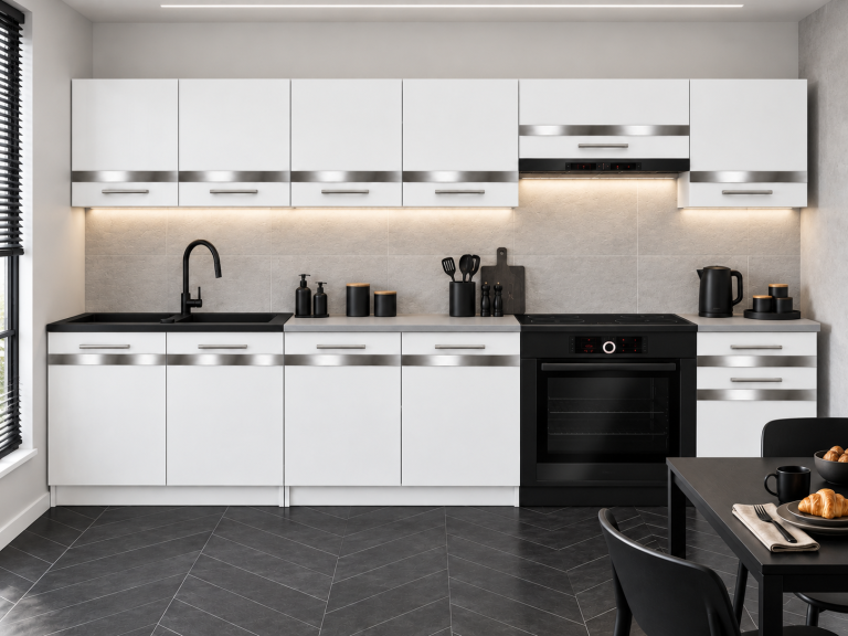  Mobilier de bucătărie Prestige 260 cm alb mat cu blat Producător TOR P Frida/0/WT/WT/0/C1/SL