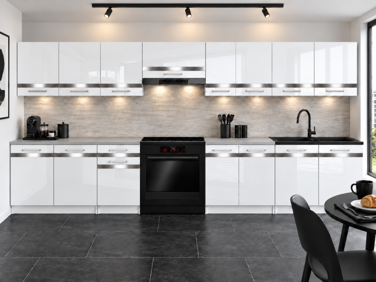 Mobilier de bucătărie Prestige 320 cm alb lucios cu blat Producător INF P Vincent/0/WT/W/0/C1/SL