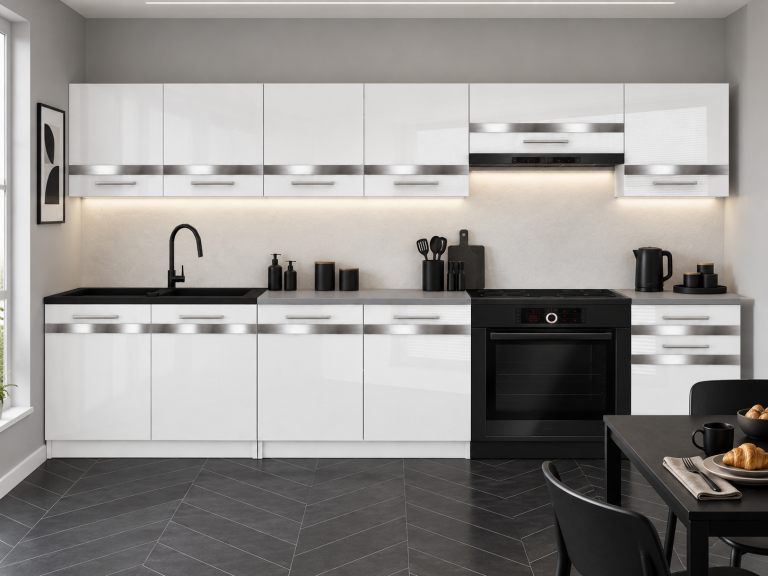 Mobilier de bucătărie Prestige 260 cm alb lucios fără blat Producător INF P Frida/0/WT/W/BB/C1/SL