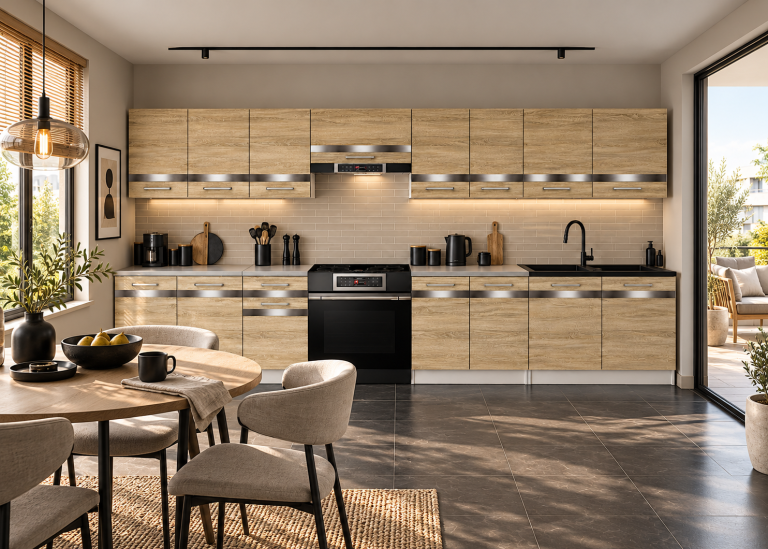 Mobilier de bucătărie Prestige 320 cm stejar sonoma fără blat Producător TOR P Vincent/0/WT/DS/BB/C1/SL