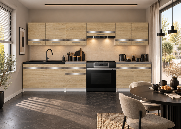 Mobilier de bucătărie Prestige 240 cm stejar sonoma cu blat Producător TOR P Salvador/0/WT/DS/0/C1/SL