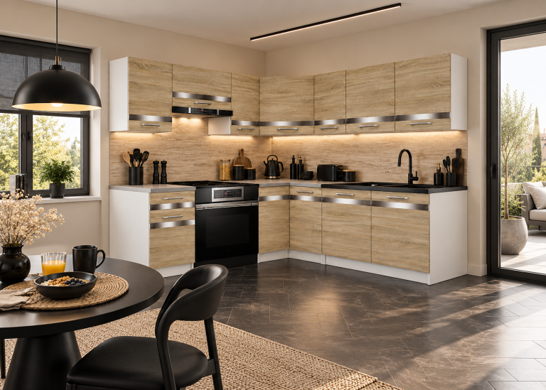 Mobilier de bucătărie Prestige 360 cm stejar sonoma cu blat Producător TOR P Pablo/0/WT/DS/0/C1/SL