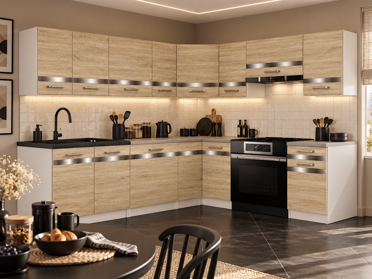 Mobilier de bucătărie Prestige 420 cm stejar sonoma fără blat Producător TOR P Gustav/0/WT/DS/BB/C1/SL
