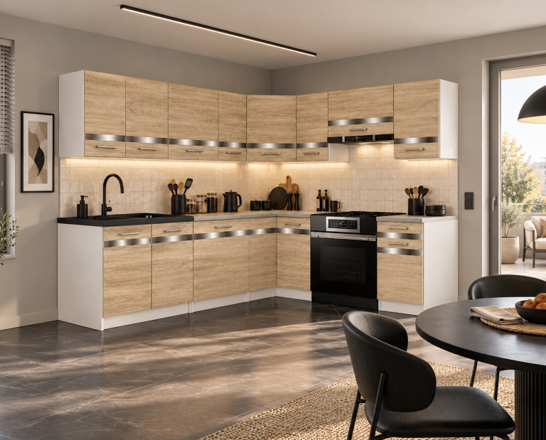 Mobilier de bucătărie Prestige 420 cm stejar sonoma fără blat Producător TOR P Gustav/0/WT/DS/BB/C1/SL