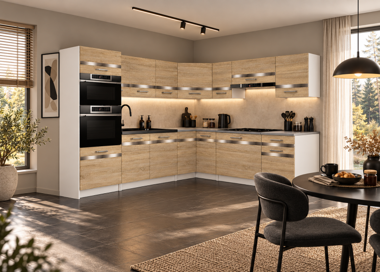 Mobilier de bucătărie Prestige 420 cm stejar sonoma cu blat Producător TOR P Diego/0/WT/DS/0/C1/SL