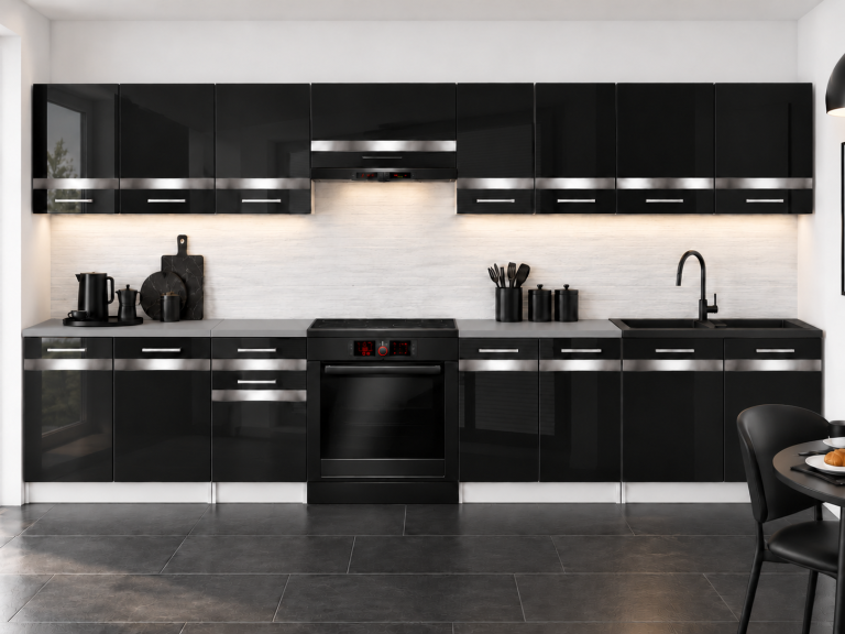  Mobilier de bucătărie Prestige 320 cm negru lucios cu blat Producător INF P Vincent/0/WT/B/0/C1/SL