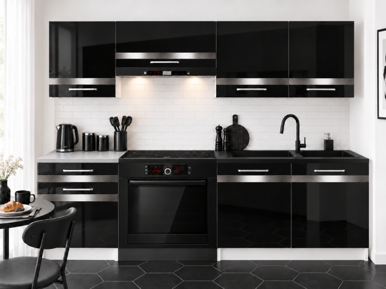  Mobilier de bucătărie Prestige 180 cm negru lucios fără blat Producător INF P Leonardo/0/WT/B/BB/C1/SL