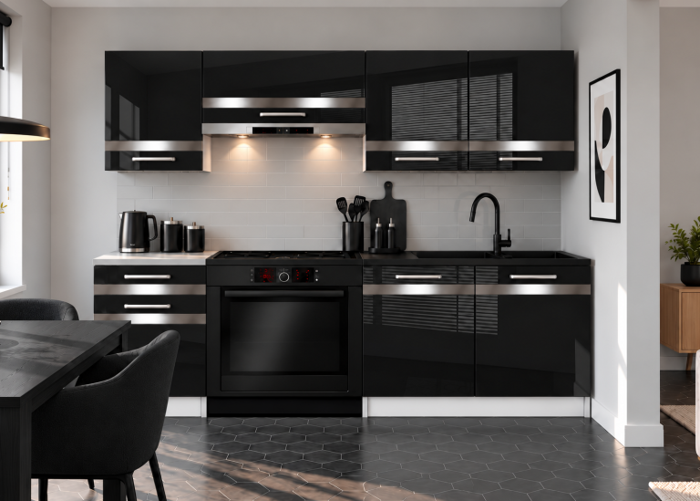  Mobilier de bucătărie Prestige 180 cm negru lucios fără blat Producător INF P Leonardo/0/WT/B/BB/C1/SL