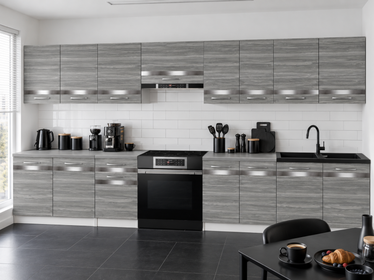Mobilier de bucătărie Prestige 320 cm glamour wood fără blat Producător TOR P Vincent/0/WT/GW1/BB/C1/SL