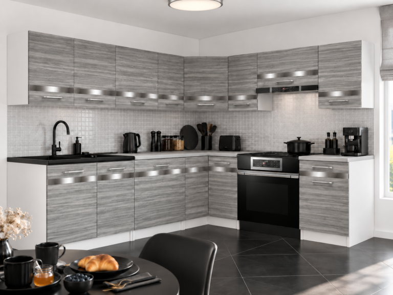 Mobilier de bucătărie Prestige 420 cm glamour wood cu blat Producător TOR P Gustav/0/WT/GW1/0/C1/SL