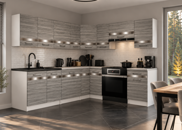 Mobilier de bucătărie Prestige 420 cm glamour wood cu blat Producător TOR P Gustav/0/WT/GW1/0/C1/SL