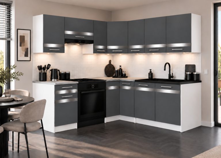  Mobilier de bucătărie Prestige 360 cm gri mat cu blat Producător TOR P Pablo/0/WT/SR/0/C1/SL