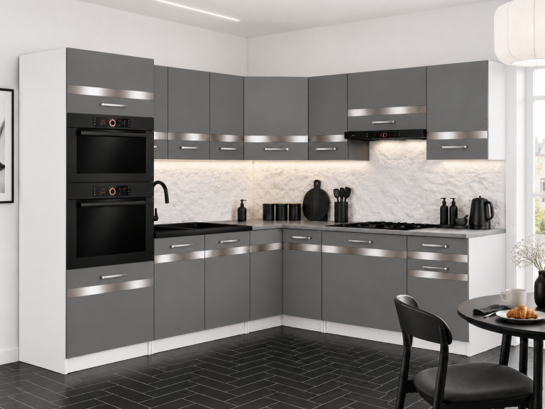 Mobilier de bucătărie Prestige 420 cm gri mat fără blat Producător TOR P Diego/0/WT/SR/BB/C1/SL