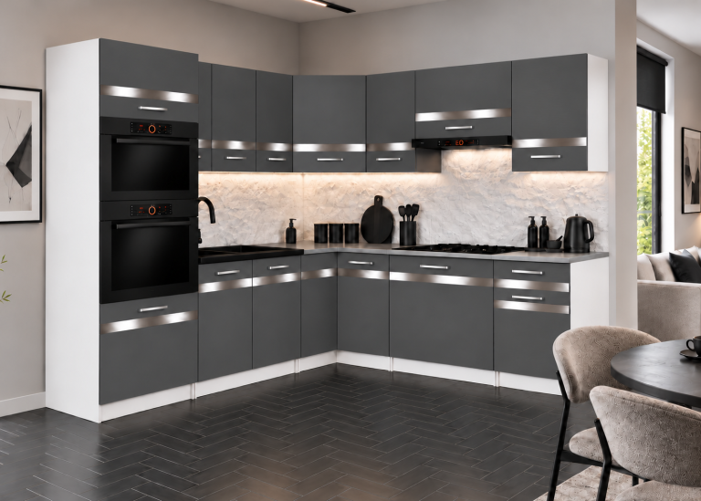 Mobilier de bucătărie Prestige 420 cm gri mat fără blat Producător TOR P Diego/0/WT/SR/BB/C1/SL