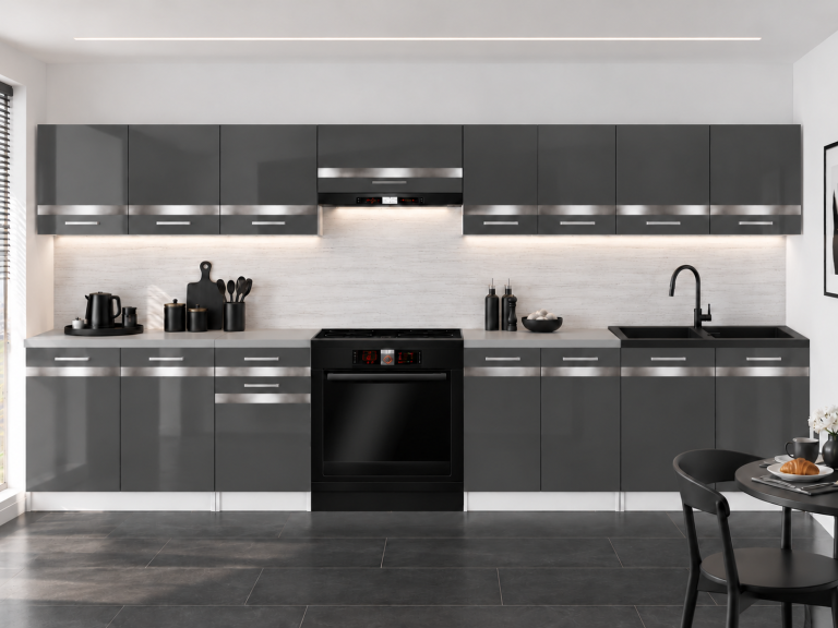 Mobilier de bucătărie Prestige 320 cm gri lucios cu blat Producător INF P Vincent/0/WT/S/0/C1/SL