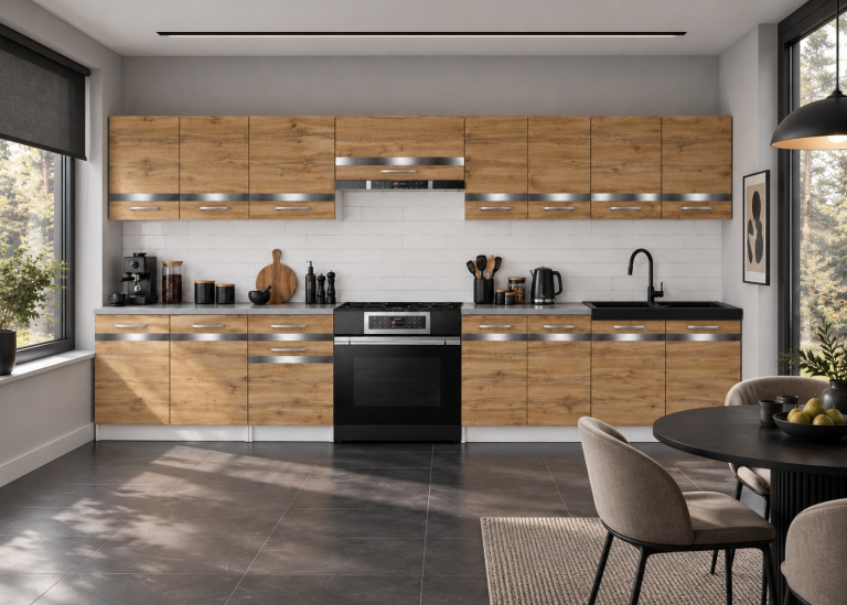 Mobilier de bucătărie Prestige 320 cm stejar wotan cu blat Producător TOR P Vincent/0/WT/DW/0/C1/SL