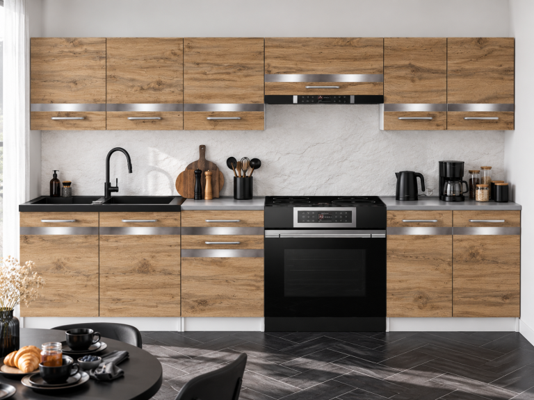 Mobilier de bucătărie Prestige 240 cm stejar wotan cu blat Producător TOR P Salvador/0/WT/DW/0/C1/SL