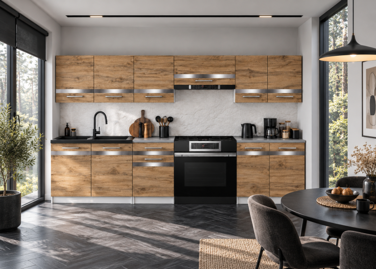 Mobilier de bucătărie Prestige 240 cm stejar wotan cu blat Producător TOR P Salvador/0/WT/DW/0/C1/SL