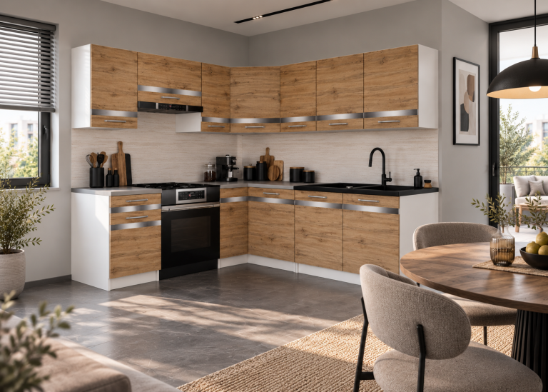 Mobilier de bucătărie Prestige 360 cm stejar wotan cu blat Producător TOR P Pablo/0/WT/DW/0/C1/SL