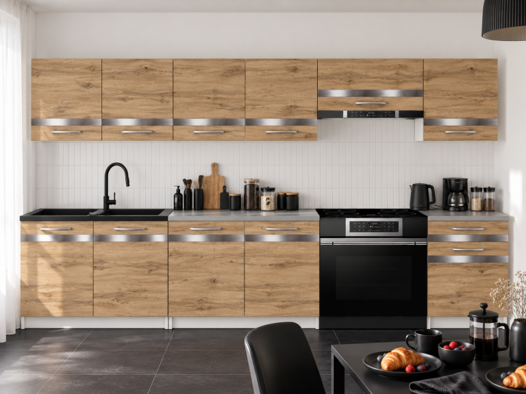 Mobilier de bucătărie Prestige 260 cm stejar wotan cu blat Producător TOR P Frida/0/WT/DW/0/C1/SL