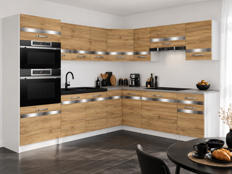 Mobilier de bucătărie Prestige 420 cm stejar wotan cu blat Producător TOR P Diego/0/WT/DW/0/C1/SL
