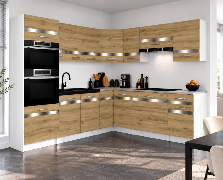 Mobilier de bucătărie Prestige 420 cm stejar wotan cu blat Producător TOR P Diego/0/WT/DW/0/C1/SL