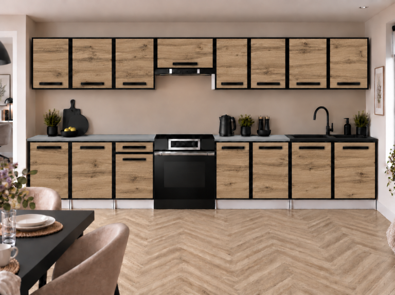 Mobilier de bucătărie Linea 320 cm stejar wotan cu blat Producător TOR L Vincent/0/WT/DW/0/A1