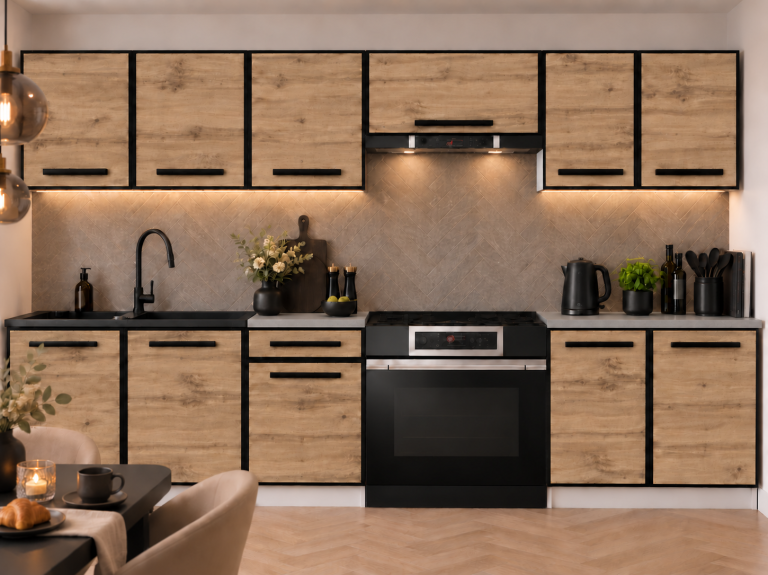 Mobilier de bucătărie Linea 240 cm stejar wotan cu blat Producător TOR P Salvador/0/WT/DW/0/A1