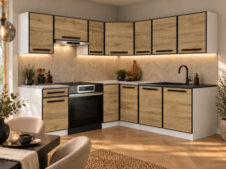 Mobilier de bucătărie Linea 360 cm stejar wotan fără blat Producător TOR L Pablo/0/WT/DW/BB/A1