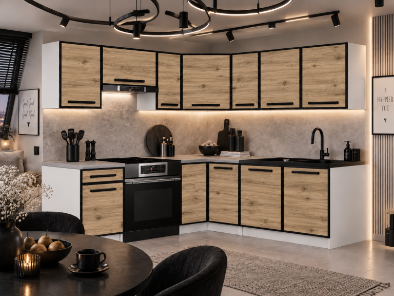 Mobilier de bucătărie Linea 360 cm stejar wotan fără blat Producător TOR L Pablo/0/WT/DW/BB/A1