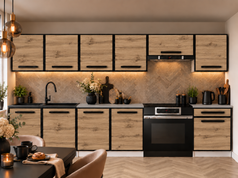 Mobilier de bucătărie Linea 260 cm stejar wotan fără blat Producător TOR L Frida/0/WT/DW/BB/A1